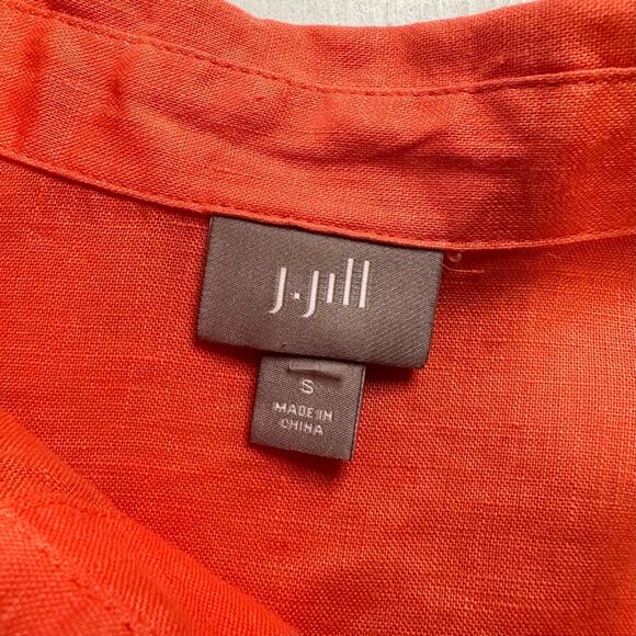 J. Jill Orange Linen Button Tunic Top Size Small Long Sleeves Simple Minimalist - Picture 9 of 12